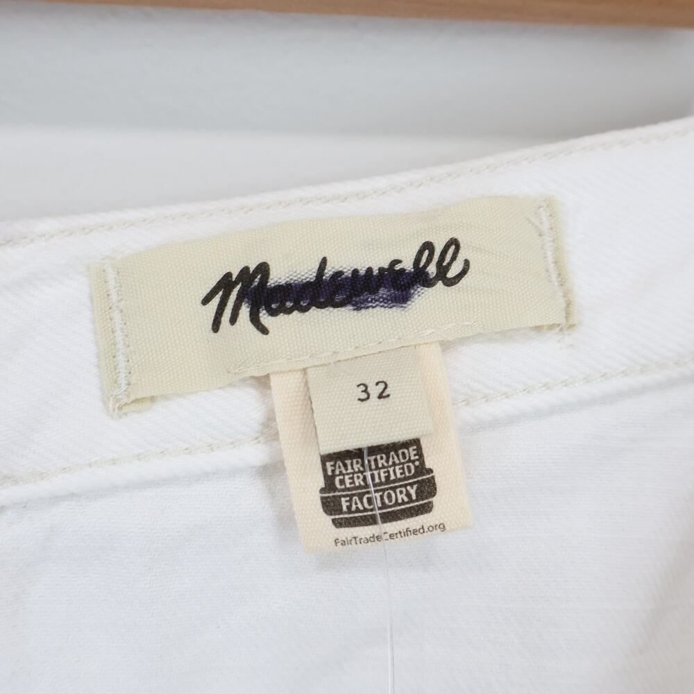 Madewell Fluted Distressed Hem Denim Midi Skirt Tile White Size 32 NWT - Picture 4 of 8